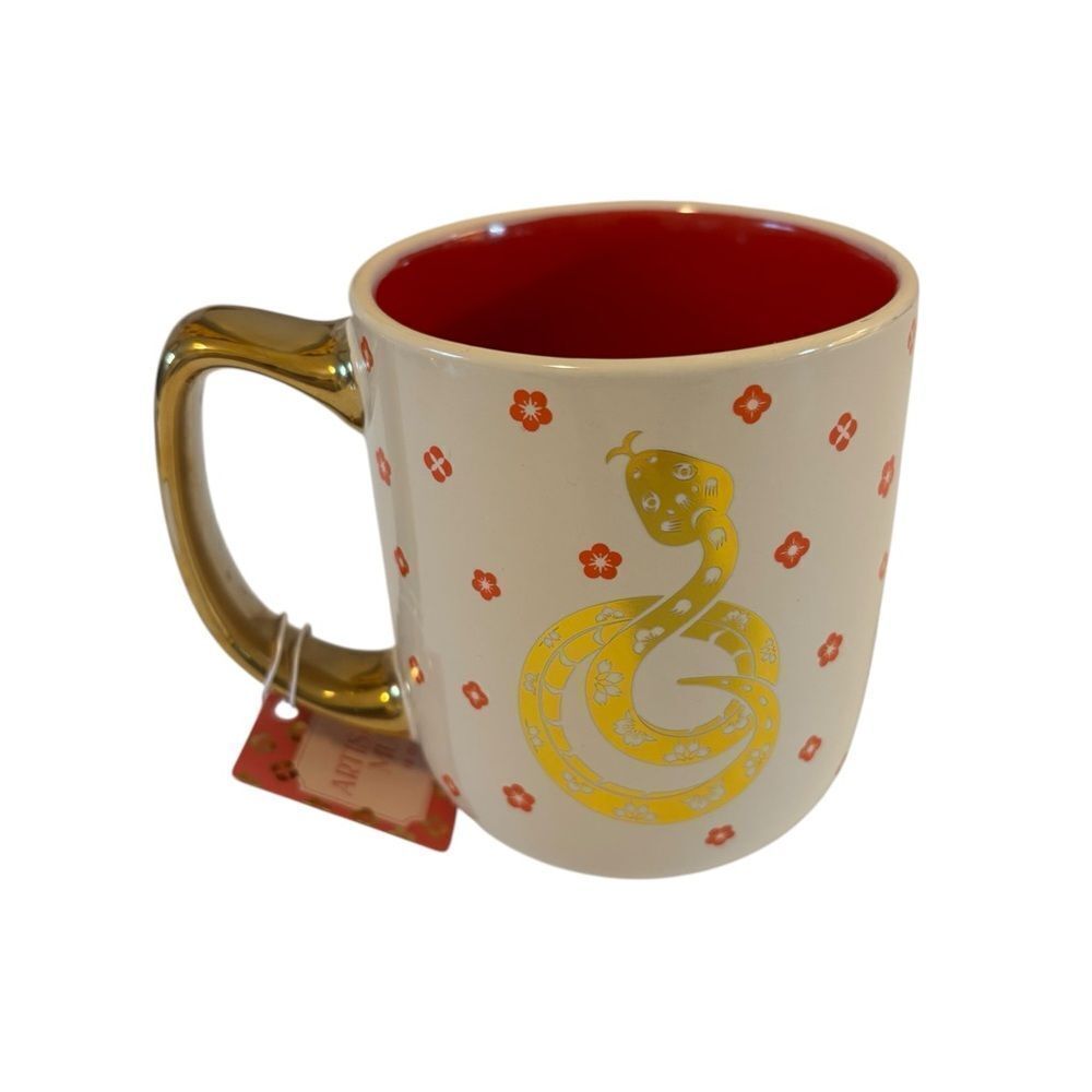 Gold and Red Ceramic Mug with Year of the Snake Design. Very Cool Looking!